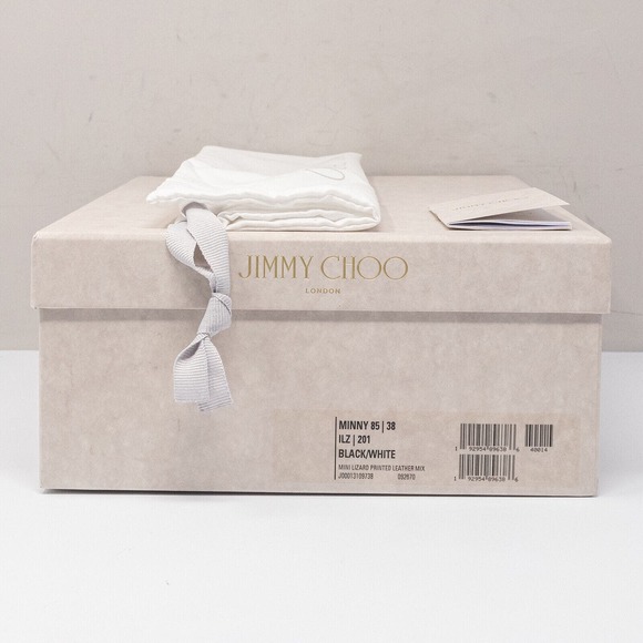 Jimmy Choo Minny 85 Black/White Leather Sandals Size 38 (8 US) - Picture 7 of 8